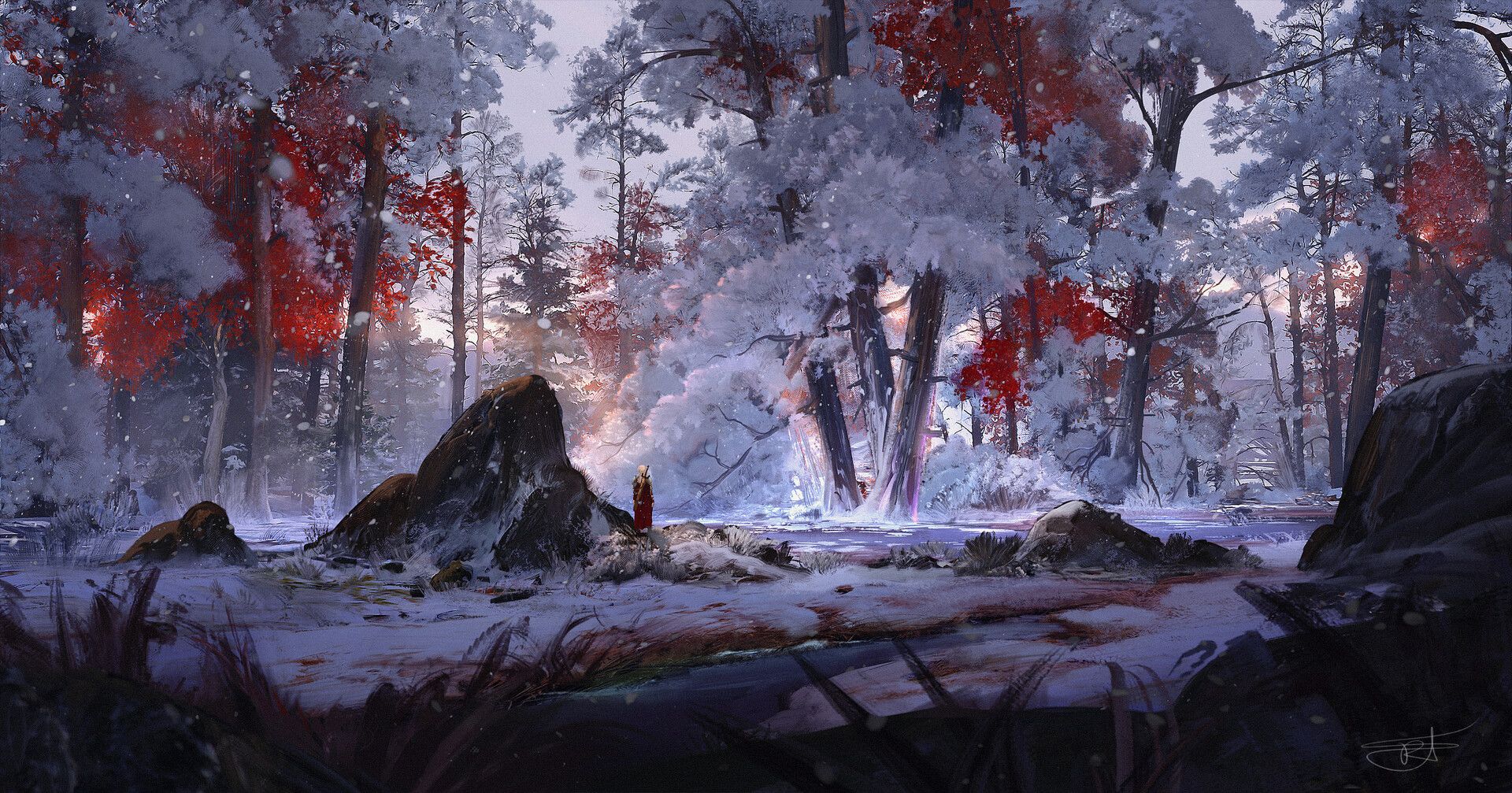 Crimson Winter Forest